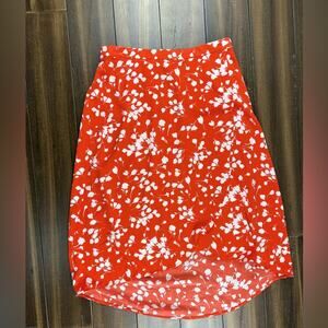 J. Crew Factory Orange & White High-Low Midi Wrap Skirt, Elastic Waist Band
